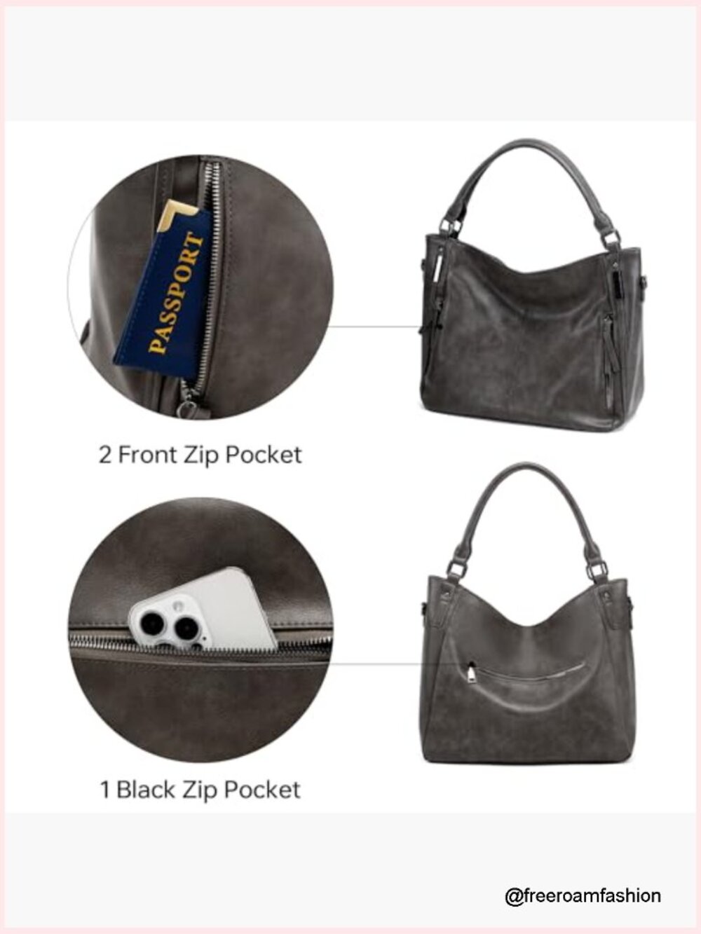 Tote Handbag - PU Leather Fashion Hobo Crossbody Shoulder Bag for Women - Picture 5 of 7